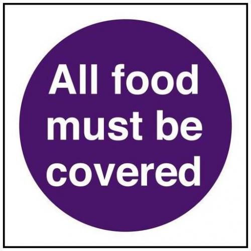 All Food Must Be Covered Sign - Square - Self Adhesive