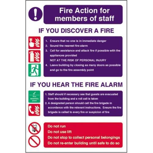 Fire Action For Members Of Staff Sign - Self Adhesive - 20cm (8&quot;)
