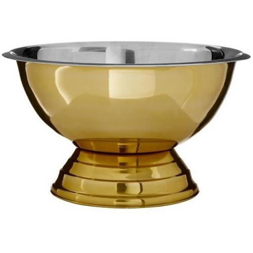 Wine Cooler or Punch Bowl - Pedestal - Mixology - Stainless Steel - Brass Finish - 38cm (15&quot;)