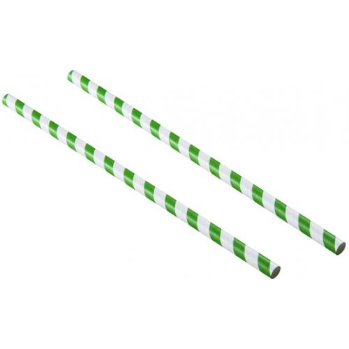 Smoothie Straw - Paper - Dark Green & White Stripe - 23cm (9&quot;) x 10mm