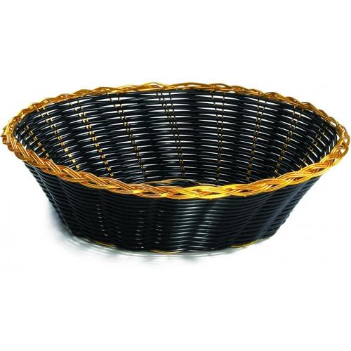 Round Basket - Handwoven - Polypropylene - Black with Gold Metal Trim - 22cm (8.7&quot;)