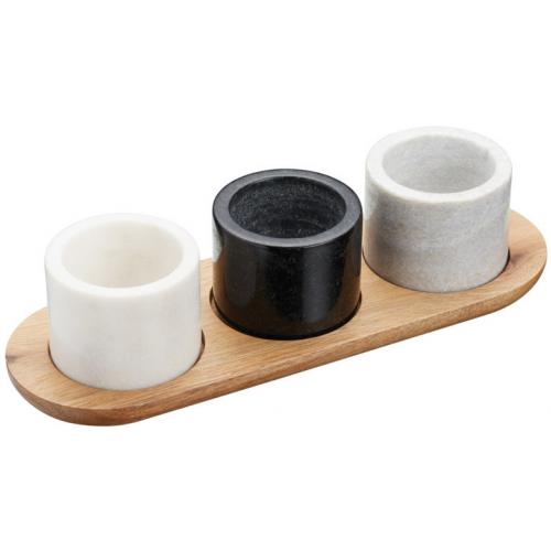 Serving Bowl Set - 4 Piece - Wood & Marble - Artesa - 30x10cm (12x4&quot;)