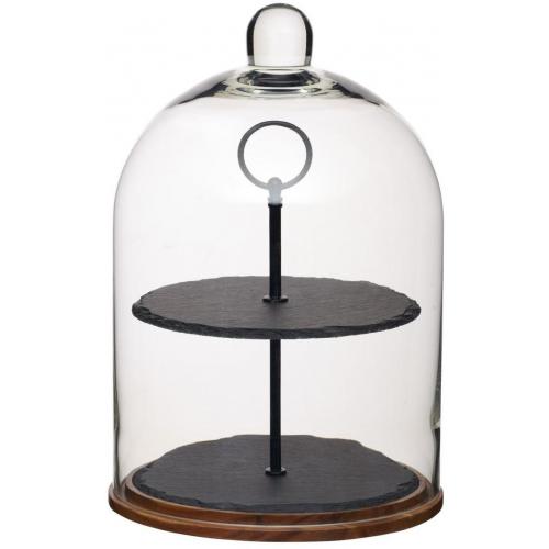 Cake Stand and Dome - Slate - 2 Tier - 31cm (12.2&quot;)