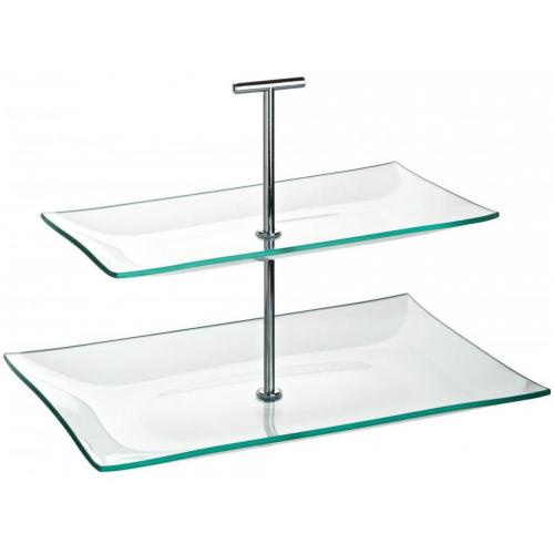 Plate Cake Stand - Rectangular - Glass - Aura - 2 Tiered - 25cm (9.8&quot;)