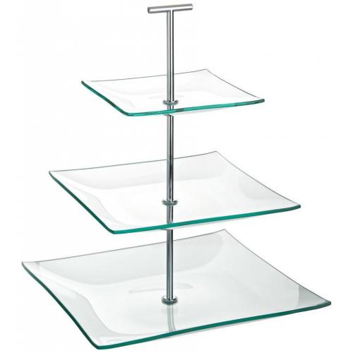 Plate Cake Stand - Square - Glass  - Aura - 3 Tiered - 36cm (14.2&quot;)