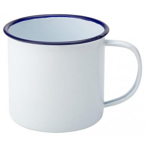 Beverage Mug - Enamel - White and Blue Rim - 38cl (13.5oz)