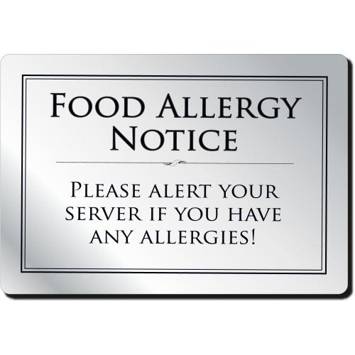 Food Allergy - Awareness Bar Sign - Brushed Silver - Unframed - A5