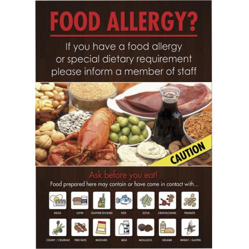 Food Allergy - Awareness Sign - Self-adhesive Vinyl - A4