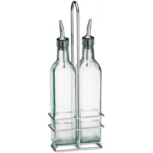 Oil & Vinegar Set - Stainless Steel Pourers -  Chrome Rack - Prima - 2x47.3cl (16oz)