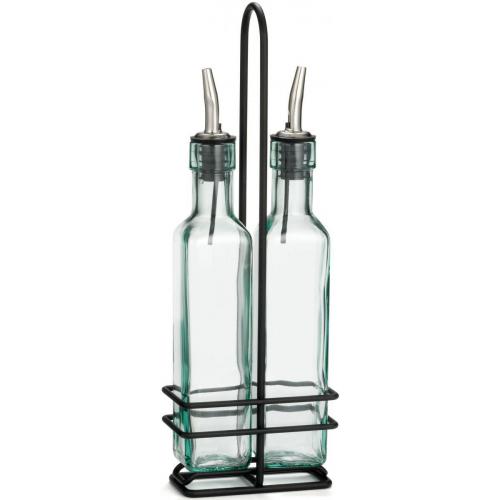 Oil & Vinegar Set - Stainless Steel Pourers -  Black Rack - Prima - 2x47.3cl (16oz)