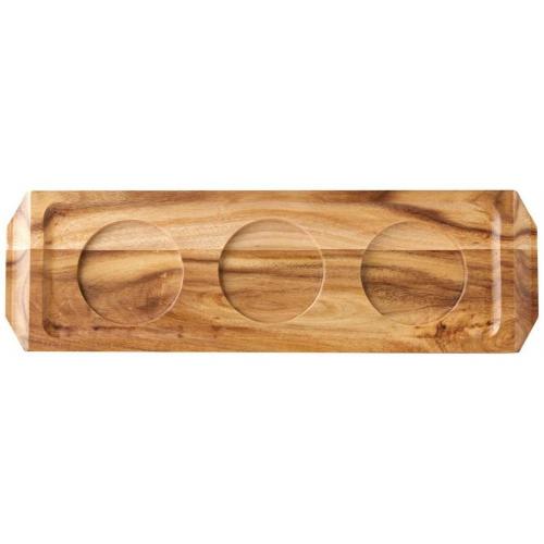 Wine or Beer Flight - 3 Indents - Acacia Wood - 29cm (11.5&quot;)