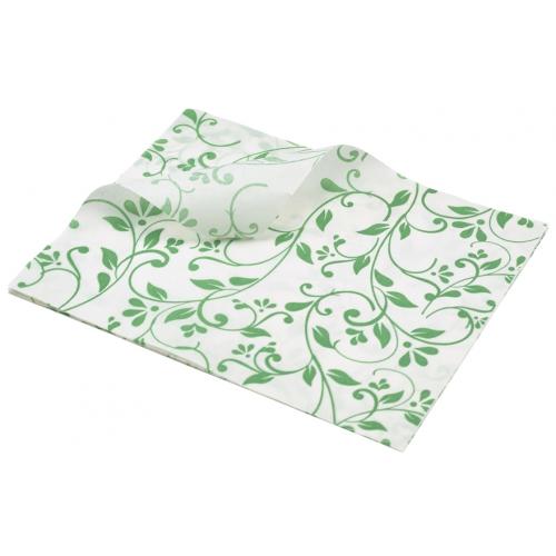 Greaseproof Paper - Oblong Sheets - Green Floral Print - 25cm (9.8&quot;)