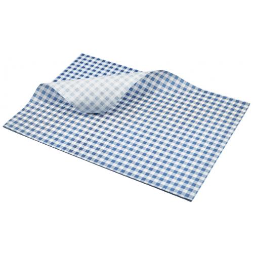 Greaseproof Paper - Oblong Sheets - Blue Gingham Print - 35cm (13.8&quot;)