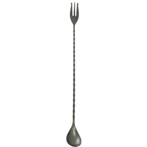 Cocktail Mixing Spoon with Fork End - Vintage Steel - 32cm (12.6&quot;)