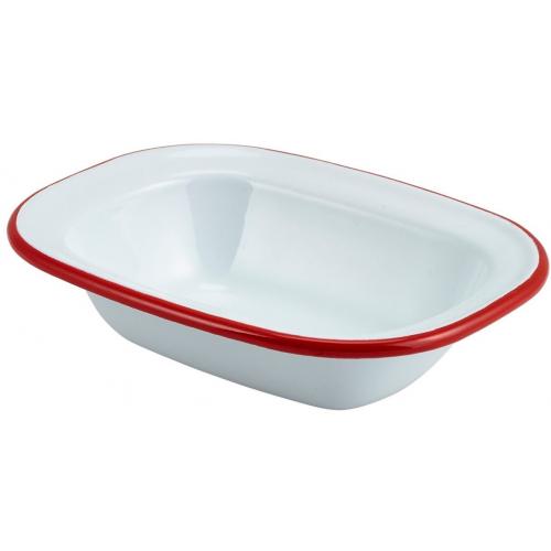 Pie Dish - Enamel - Oblong - White with Red Rim - 24cl (8.4oz)