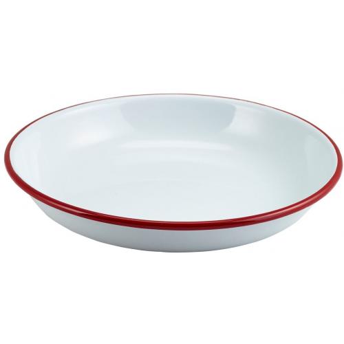 Deep Plate - White with Red Rim - Enamel - 20cm (8&quot;)