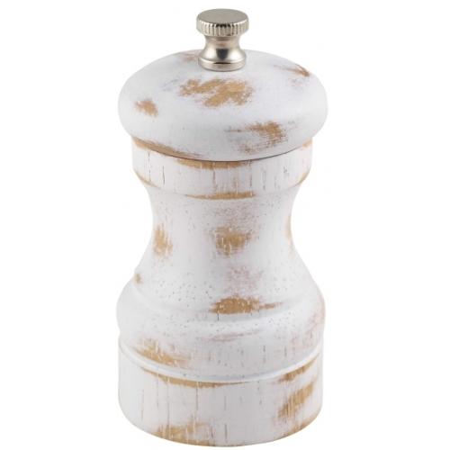 Salt or Pepper Mill - White Wash - Wood - 10cm (4&quot;)