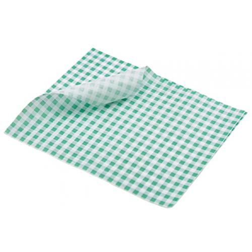 Greaseproof Paper - Oblong Sheets - Green Gingham Print - 25cm (9.8&quot;)