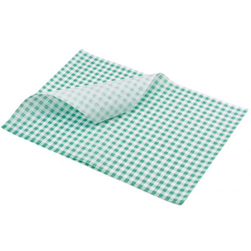 Greaseproof Paper - Oblong Sheets - Green Gingham Print - 35cm (13.8&quot;)