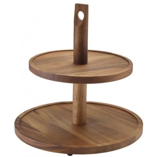 Cake Stand - Acacia Wood - 2 Tier - 29cm (11.4&quot;)