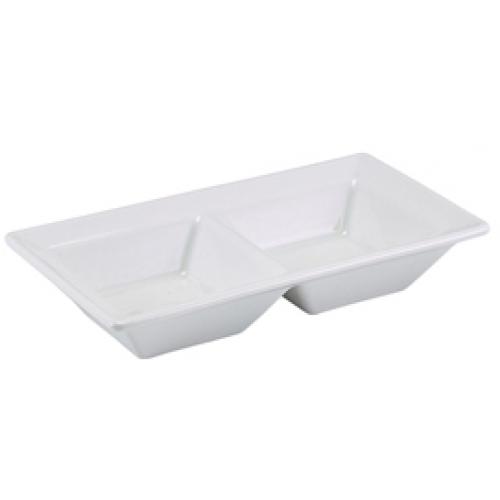 Dipping Dish - Oblong - Double Compartment - Porcelain - 15cm (6&quot;)