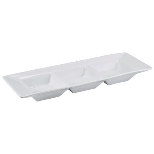 Dipping Dish - Oblong - Triple Compartment - Porcelain - 25.5cm (10&quot;)