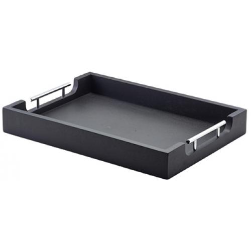 Serving Tray With Metal Handles - Butlers - Oblong - Acacia Wood - Black - 45cm (17.7&quot;)