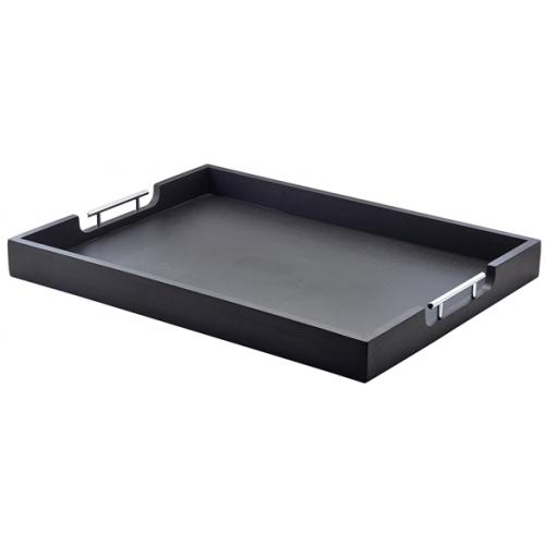 Serving Tray With Metal Handles - Butlers - Oblong - Acacia Wood - Black - 65cm (25.6&quot;)