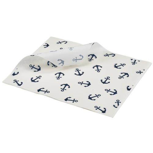 Greaseproof Paper - Oblong Sheets - Anchor Print - 25cm (9.8&quot;)