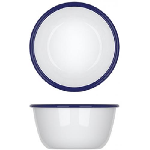 Round Bowl - Melamine - Athens - White with Blue Rim - 13cm (5&quot;) - 43cl (15oz)