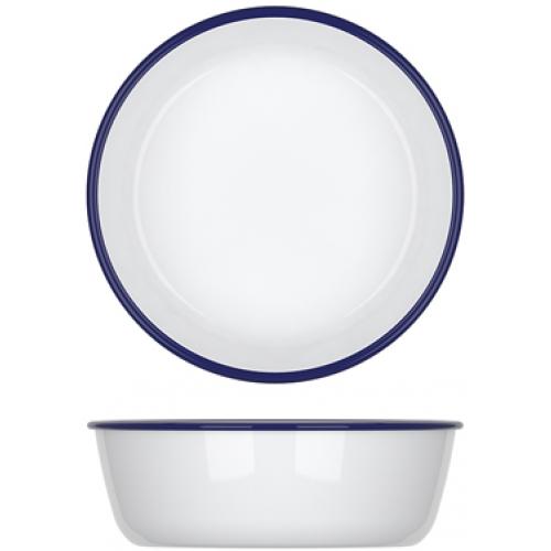 Round Bowl - Melamine - Athens - White with Blue Rim - 22.5cm (8.75&quot;) - 1.8L (63.25oz)