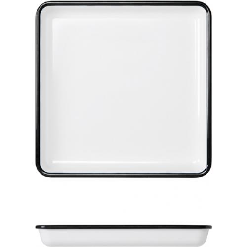 Tray - Square - Melamine - Athens - White with Black Rim - 25cm (9.75&quot;)