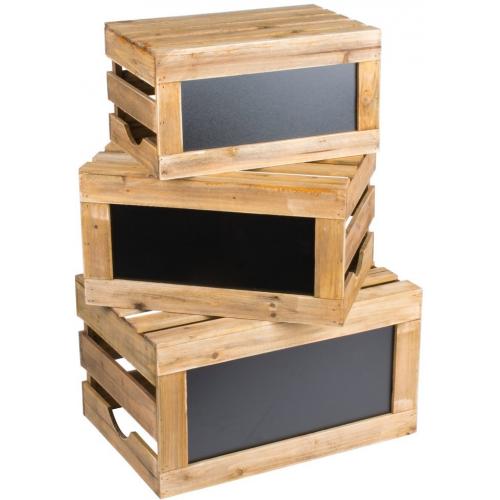 Wooden Crate Set - Natural Finish - with Chalkboard