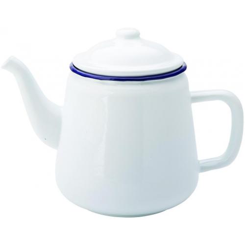 Teapot -  Enamel - White with Blue Rim - 1.5L (50oz)