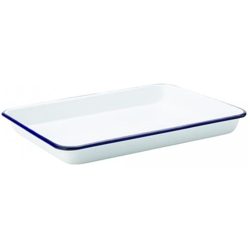 Baking Tray - Enamel - White & Blue - 28cm (11&quot;)