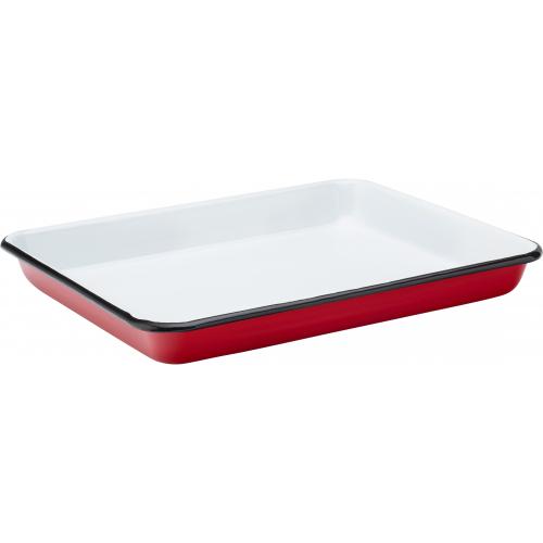 Baking Tray - Enamel - White and Red - 28cm (11&quot;)