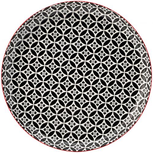 Round Plate - Porcelain - Cadiz - Red & Black - 27cm (10.5&quot;)