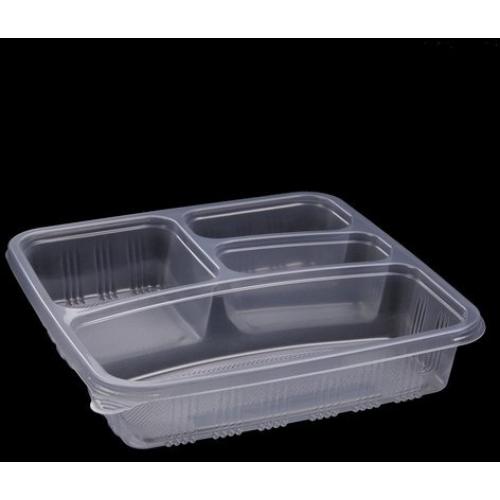 Microwavable Food Container - Square - With Lid - Clear Plastic - 4 Compartment