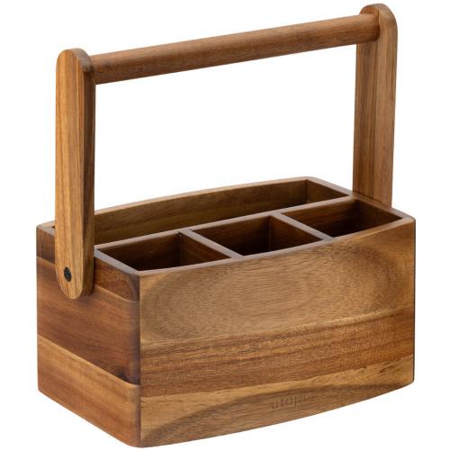 Table Caddy - Straight Sided - Acacia Wood - 4 Compartment