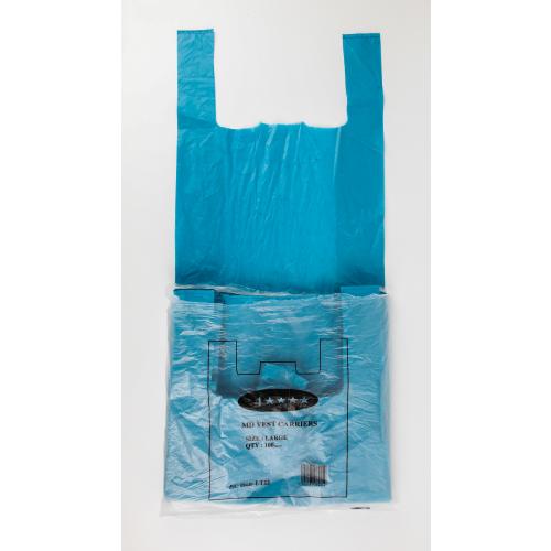 Vest Carrier Bag - Recycled Plastic - Blue - 24mu - 53cm (21&quot;)