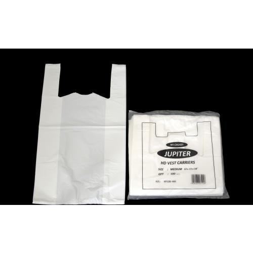 Vest Carrier Bag - Jupiter - Plastic - White - 15mu - 45.75cm (18&quot;)