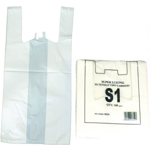 Vest Carrier Bag - High Tensile - Plastic - White - 15mu - 38cm (15&quot;)