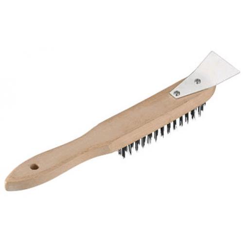 Wire Brush with Scraper - Tempered Steel - Wooden Handle - 29cm (11.5&quot;)