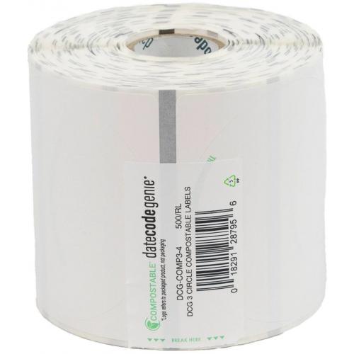 Permanent Labels - Circular - Plain - For DateCodeGenie&#174; System - Compostable - White - 7.5cm (3&quot;)