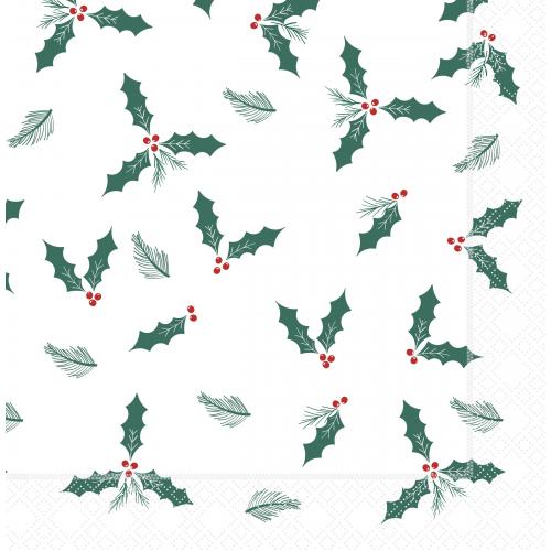 Festive Lunch Napkin - Jolly Holly - 4 Fold - 2 ply - 33cm
