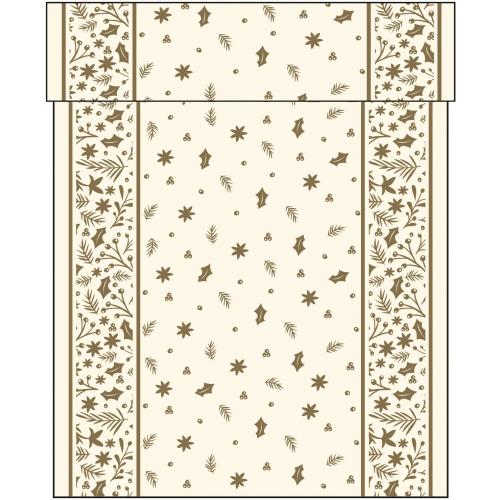 Festive Table Runner - Airlaid - Cream Winter Foliage - 12m (39.4&#39;)