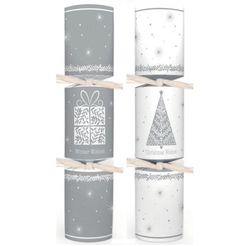 Crackers - Tree & Present Mixed Pack - Silver & White - Recyclable - 25.4cm (10&quot;)