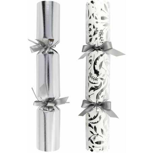 Crackers - Deluxe - White and Silver Damask - Mixed Pack - 35.5cm (14&quot;)