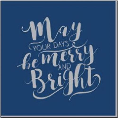 Festive Lunch Napkin - Navy and Printed Silver Text - 33cm - 2 ply
