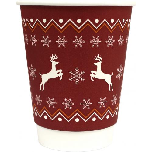 Hot Cup - Double Wall - Paper - Christmas - Red & White - 12oz (34cl) - 90mm dia